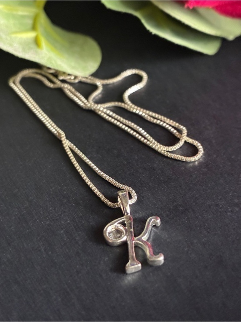 925 Silver Necklace,Initial K Silver Letter Pendant Necklace 17”